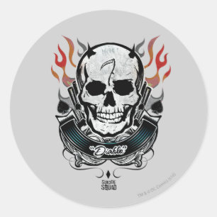 Suicide Squad   Diablo Skull & Flames TattoArt Runt Klistermärke