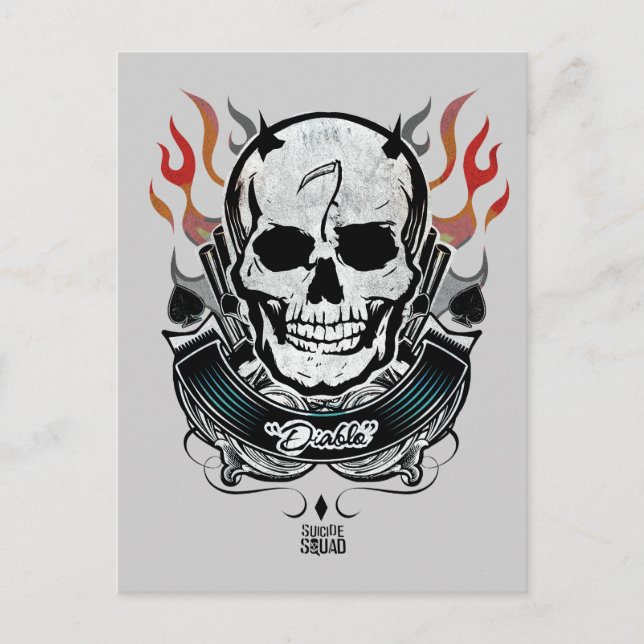Suicide Squad | Diablo Skull & Flames TattoArt Vykort (Framsida)