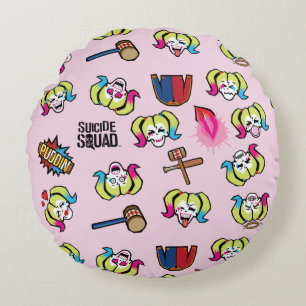 Suicide Squad Harley Quinn Emoji Mönster Rund Kudde
