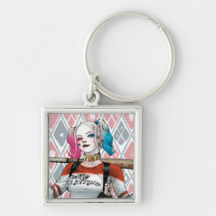 Suicide Squad Harley Quinn Fyrkantig Silverfärgad Nyckelring
