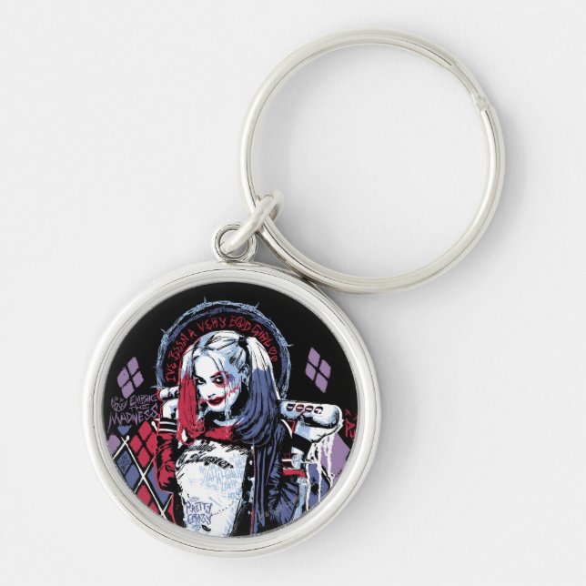 Suicide Squad | Harley Quinn Inked Graffiti Rund Silverfärgad Nyckelring (Framsidan)