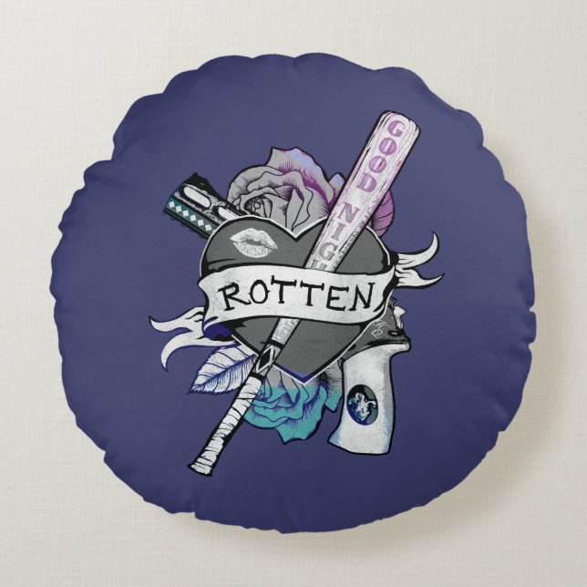 Suicide Squad | Harley Quinn "Rotten" Tattoo Art Rund Kudde (Framsidan)