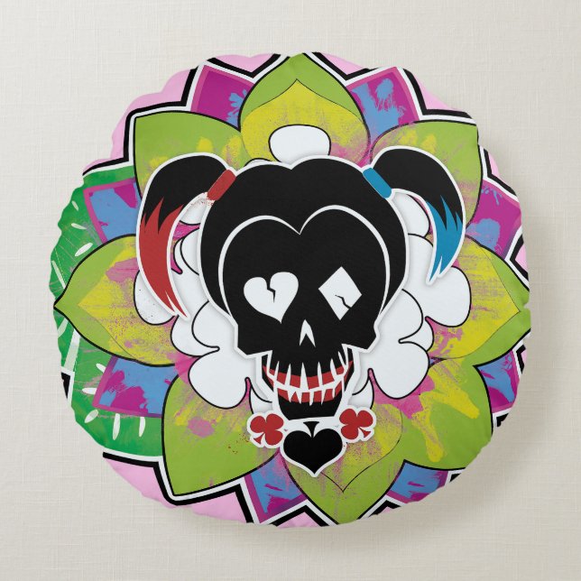 Suicide Squad | Harley Quinn Skull Tattoo Art Rund Kudde (Framsidan)