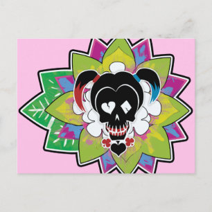 Suicide Squad Harley Quinn Skull Tattoo Art Vykort