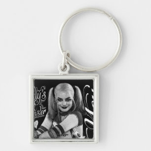 Suicide Squad Harley Quinn Typography Photo Fyrkantig Silverfärgad Nyckelring
