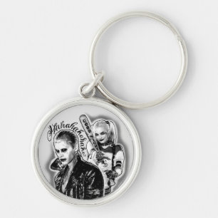Suicide Squad Joker & Harley Airbrush Tattoo Rund Silverfärgad Nyckelring