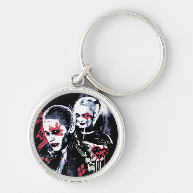 Suicide Squad | Joker & Harley Painting Graffiti Rund Silverfärgad Nyckelring (Framsidan)