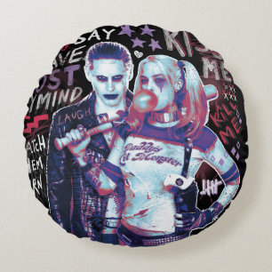 Suicide Squad Joker & Harley Typography Photo Rund Kudde