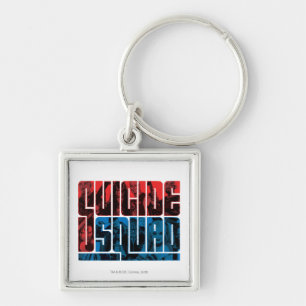 Suicide Squad   Röd och blå Logotyp Fyrkantig Silverfärgad Nyckelring