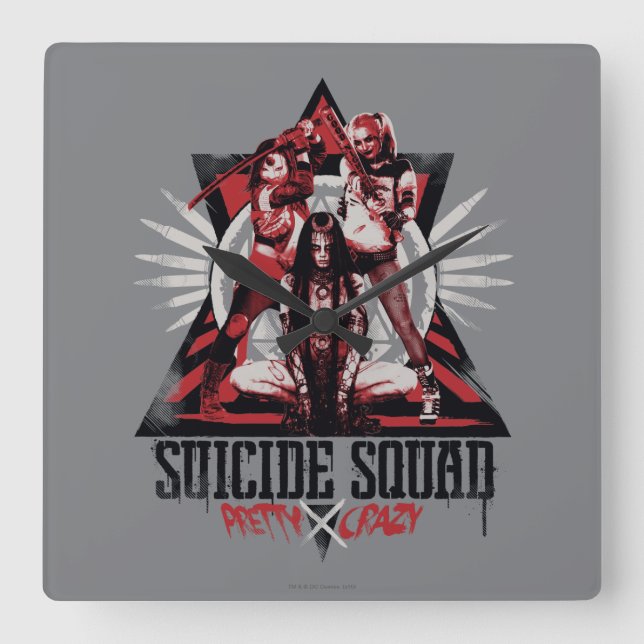 Suicide Squad | Söt Crazy Squad Girls Fyrkantig Klocka (Framsida)