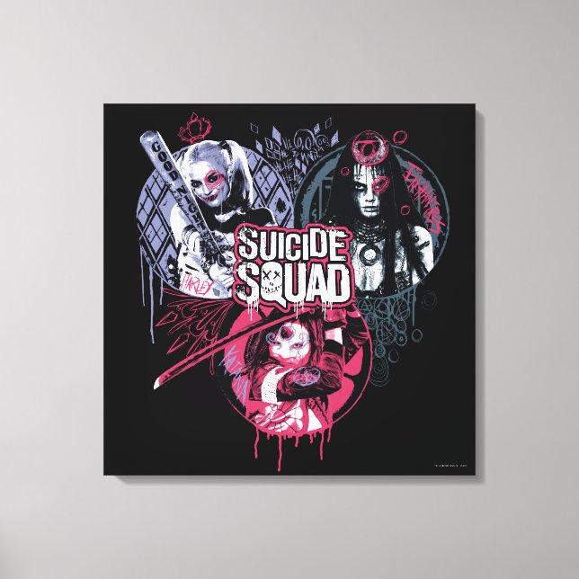 Suicide Squad | Squad Girls Graffiti Badges Canvastryck (Framsida)