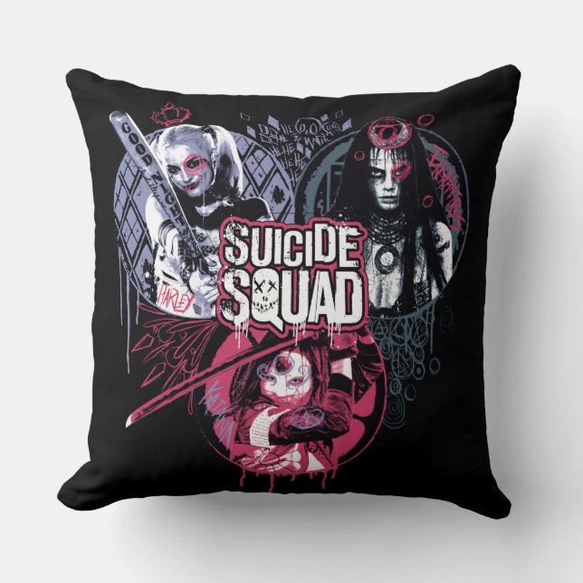 Suicide Squad | Squad Girls Graffiti Badges Kudde (Framsida)