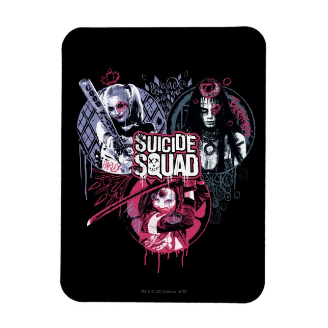 Suicide Squad | Squad Girls Graffiti Badges Magnet (Vertikal)