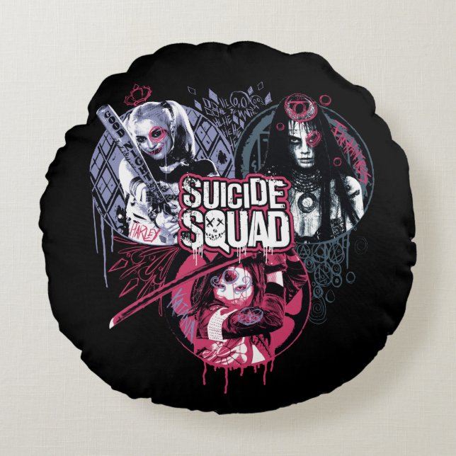Suicide Squad | Squad Girls Graffiti Badges Rund Kudde (Framsidan)