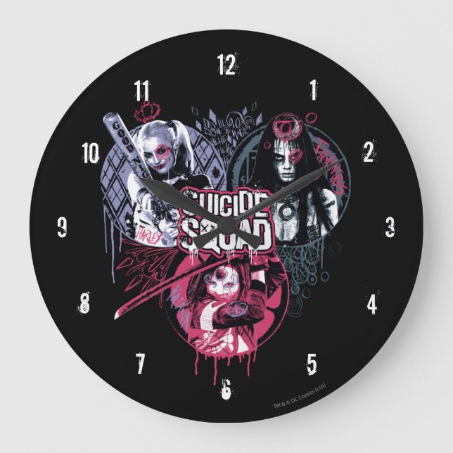 Suicide Squad | Squad Girls Graffiti Badges Stor Klocka (Framsida)