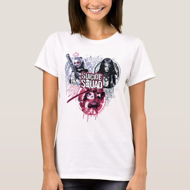 Suicide Squad | Squad Girls Graffiti Badges Tee Shirt (Framsida)