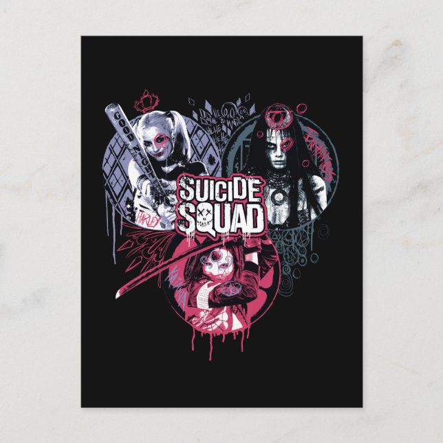 Suicide Squad | Squad Girls Graffiti Badges Vykort (Framsida)
