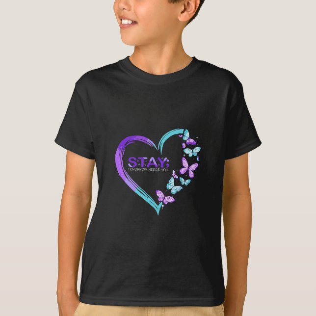 Suicizin Prevention Butterfly Heart Stanna i morgo T Shirt (Framsida)