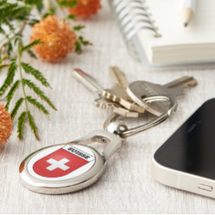 Suisse Jackande av Arm Schweiz Flagga Ovalt Silverfärgad Nyckelring