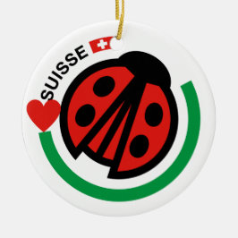 Suisse Nyckelpiga med Schweiz Flagga Julgransprydnad Keramik