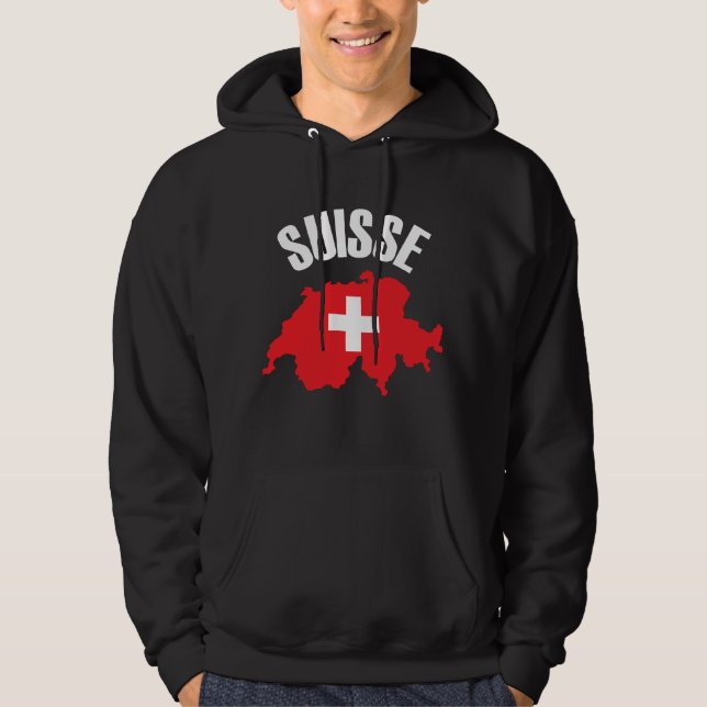 Suisse Schweiz Karta Flagga Hoodie (Framsida)
