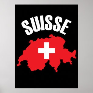 Suisse Schweiz Karta Flagga Poster