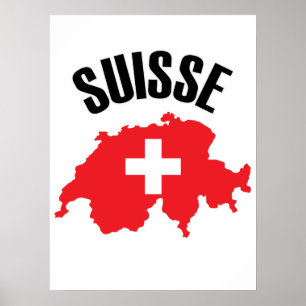 Suisse Schweiz Karta Flagga Poster