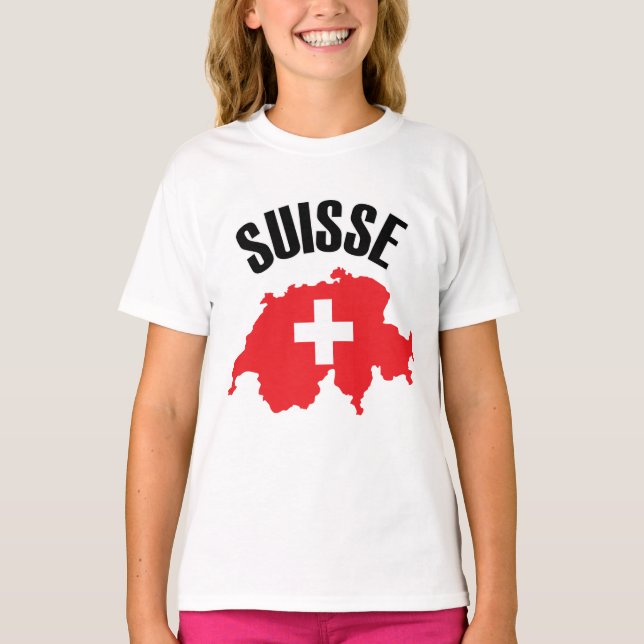 Suisse Schweiz Karta Flagga T Shirt (Framsida)