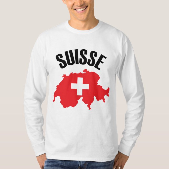 Suisse Schweiz Karta Flagga T Shirt (Framsida)