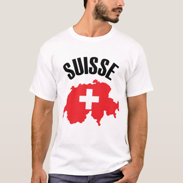 Suisse Schweiz Karta Flagga T Shirt (Framsida)