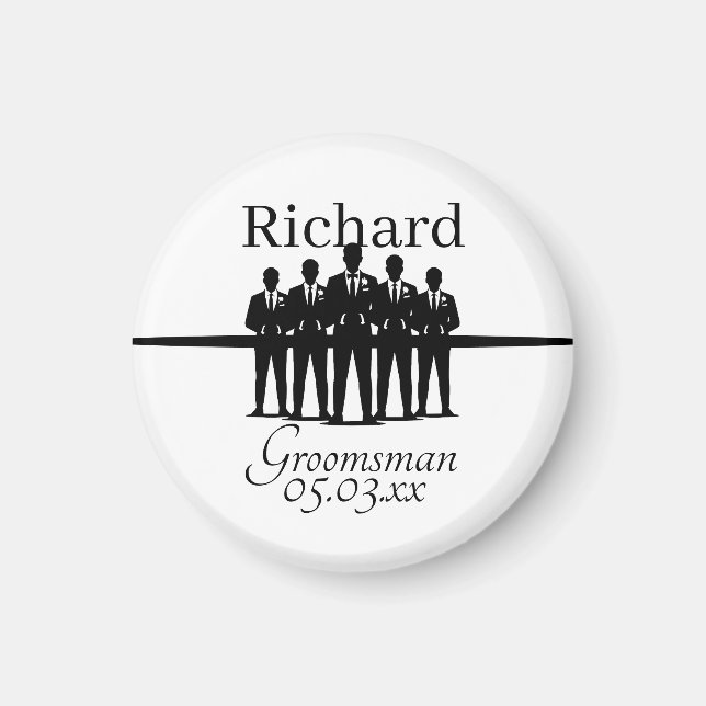 Suited Groomsman Silhouette Wedding Party Name Dat Magnet (Framsidan)