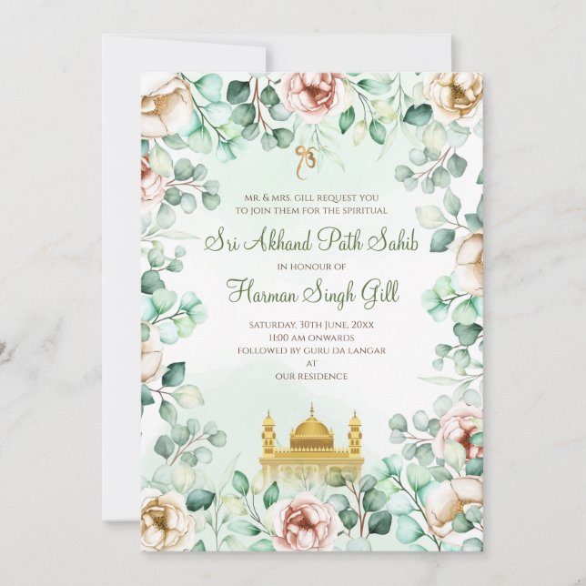 Sukhmani path inbjudan Akhand Path inbjudan (Framsida)