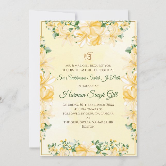 Sukhmani path invitation digital download inbjudningar (Framsida)