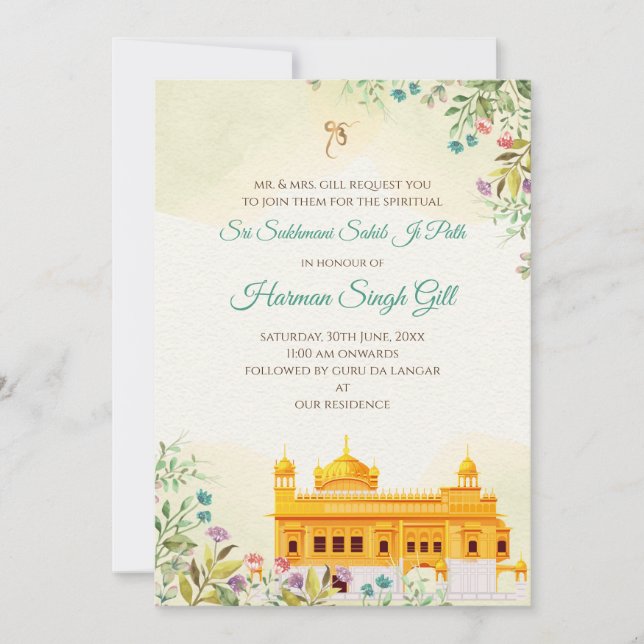 Sukhmani sahib ji path digital invitation inbjudningar (Framsida)