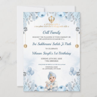 Sukhmani Sahib Path Baby Pojke Födelsedagsinbjudan Inbjudningar