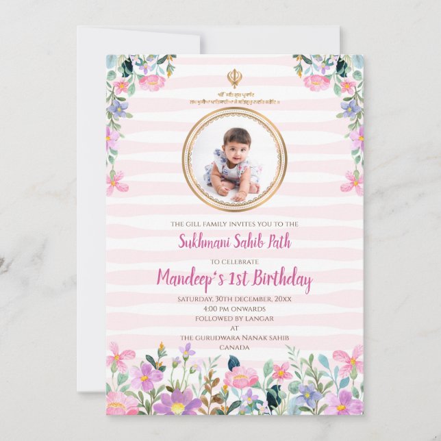 Sukhmani Sahib path Digital inbjudan 1-års födelse (Framsida)