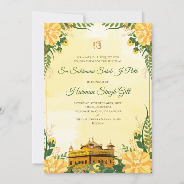 Sukhmani Sahib path digital invitation Akhand path Inbjudningar (Framsida)