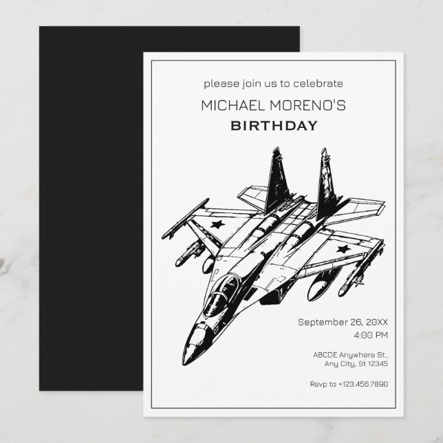 Sukhoi Aircraft Birthday Inbjudningar (Fram/baksida)