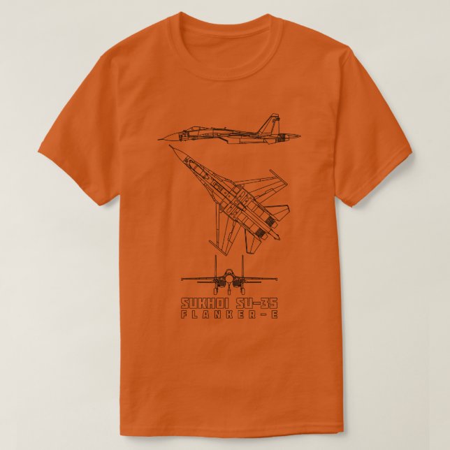Sukhoi Su35 Russian Jet Fighter Flygplan Blueprint T Shirt (Design framsida)