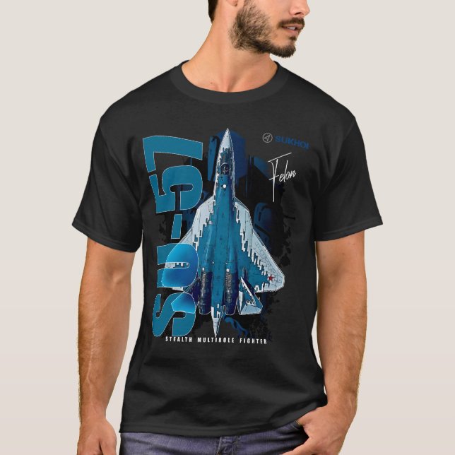 Sukhoi Su-57 Stealth Multirole Fighter Aircraft T Shirt (Framsida)
