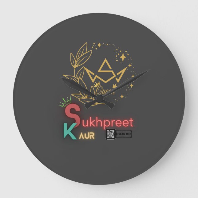Sukhpreet Kaur Anpassningsbar Wall Clock | Elegant Stor Klocka (Framsida)