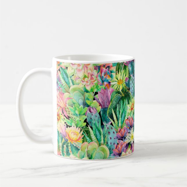 Sukkulära växter och kaktusträdgårdar mönster kaffemugg (Vänster)