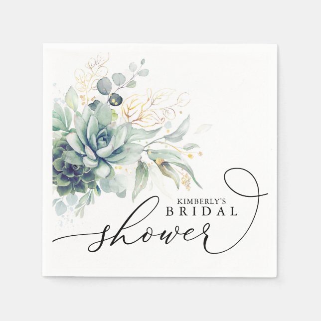Sukkulent Grönska Elegant Bröllop / Baby Shower Pappersservett (Framsidan)