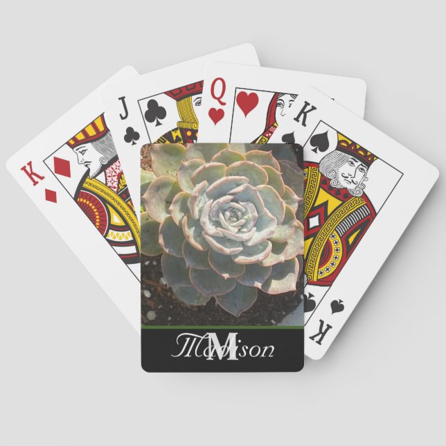 Sukkulent Växt Trädgård Monogram Namn Casinokort (Baksidan)