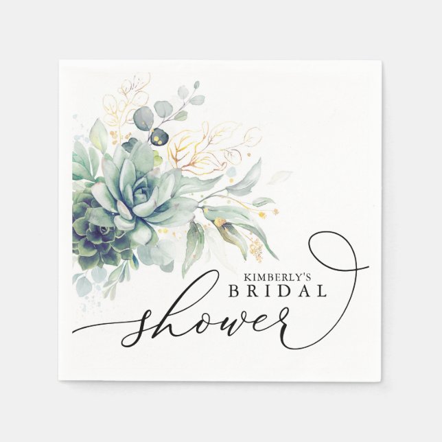Sukkulenter Grönska Elegant Bröllop / Baby Shower Pappersservett (Framsidan)