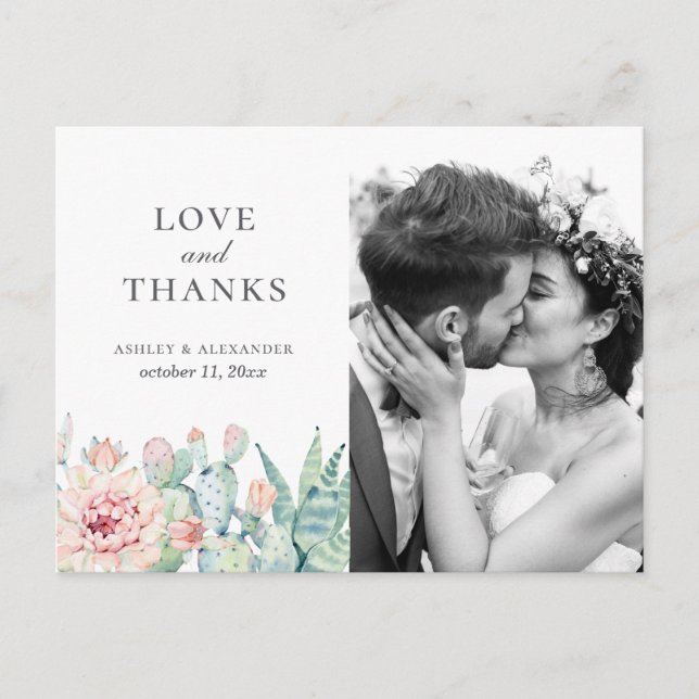 Sukulanta blommor. Tack för bröllop blommigt Cactu Vykort (Framsida)