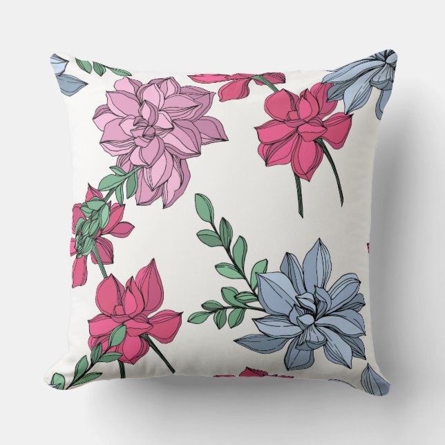 Sukulär blommigt Pastellkritarbete blått, rosa och Kudde (Framsida)