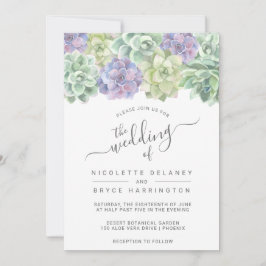 Sukulär botanisk Grönt Lila Bröllop Inbjudningar