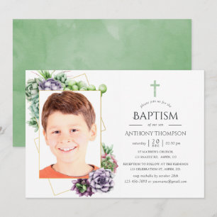 Sukulär geometrisk baptism eller Christening Photo Inbjudningar