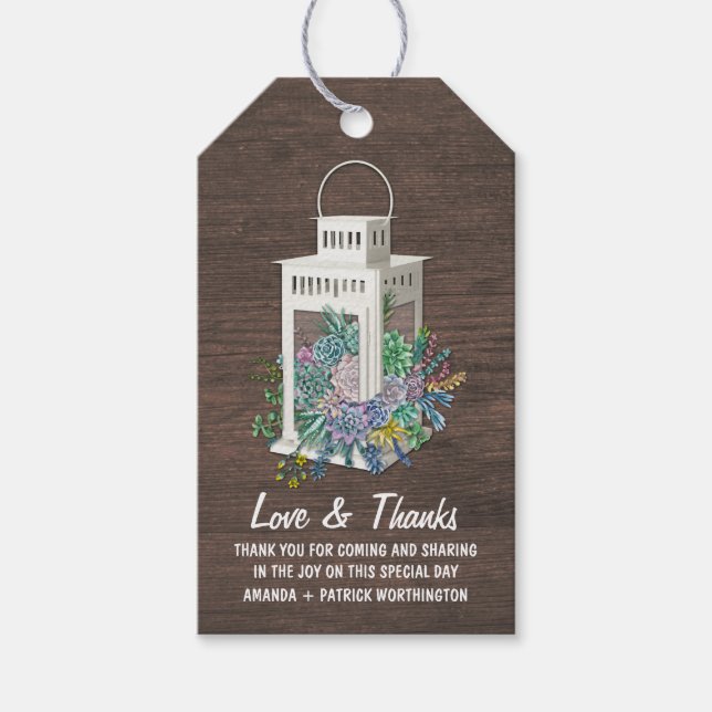 Sukulär Land Rustic Lantern Bröllop Tack Presentetikett (Framsidan)